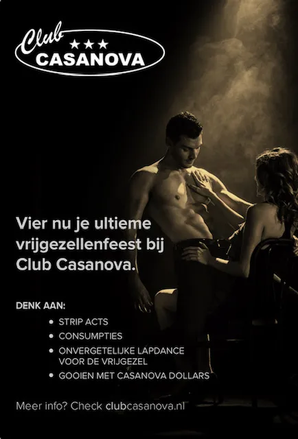 Folder vrijgezellenfeest striptease Club Casanova